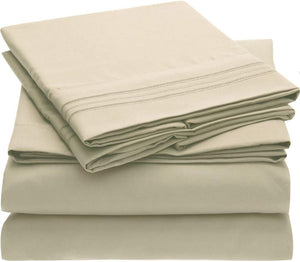 Mellanni Bed Sheet Set - Brushed Microfiber 1800 Bedding - Wrinkle, Fade, Stain Resistant - 3 Piece (Twin, Beige)