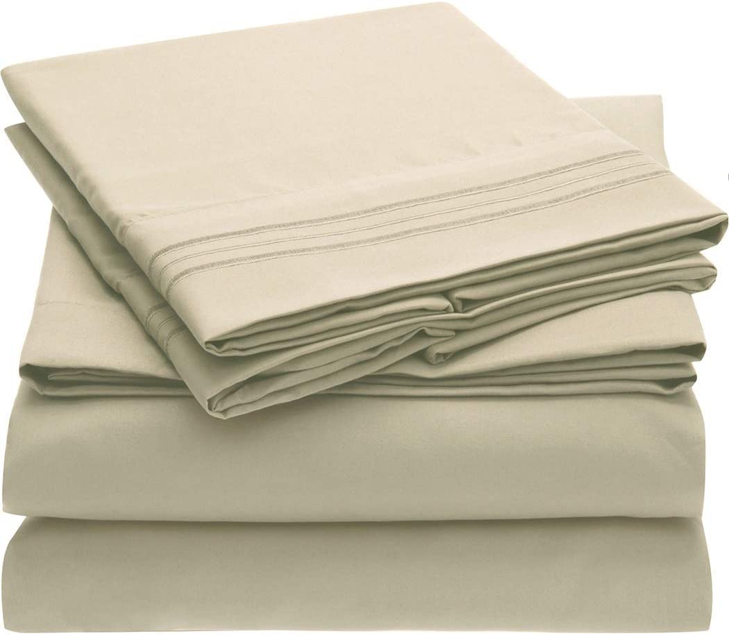 Mellanni Bed Sheet Set - Brushed Microfiber 1800 Bedding - Wrinkle, Fade, Stain Resistant - 3 Piece (Twin, Beige)