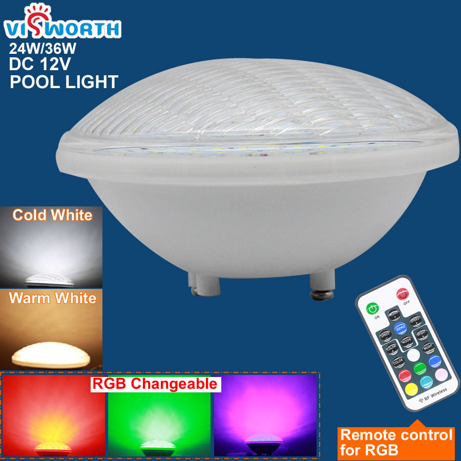 Ip68 Led Swimming Pool Light Par56 Led Waterproof Underwater Light 24W 36W RGB+Remote Controller Pond Lights AC DC 12V Piscina