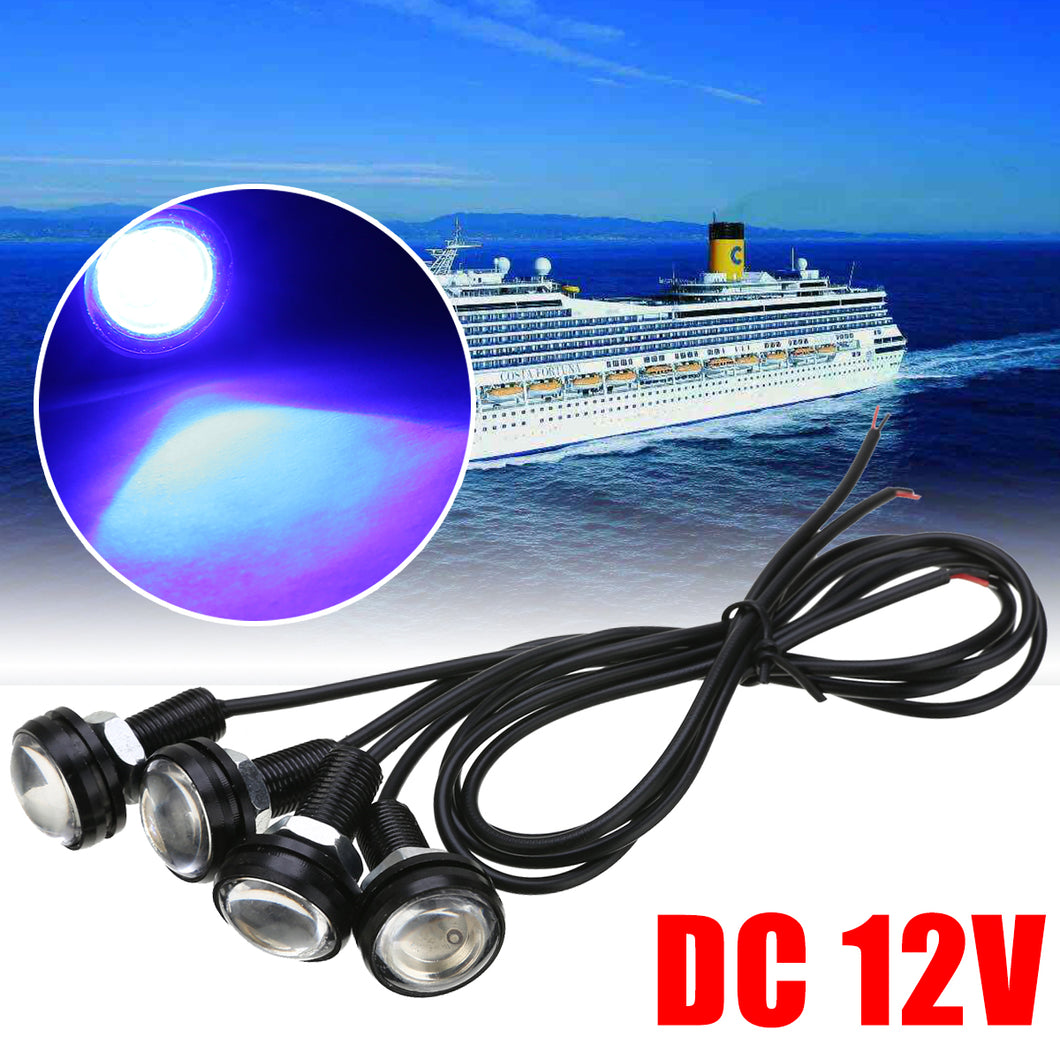 For Marine Boat Lights 4pcs 12V 3W Blue LED Boat Light Waterproof Outrigger Spreader Transom Underwater Fish Signal Lamp